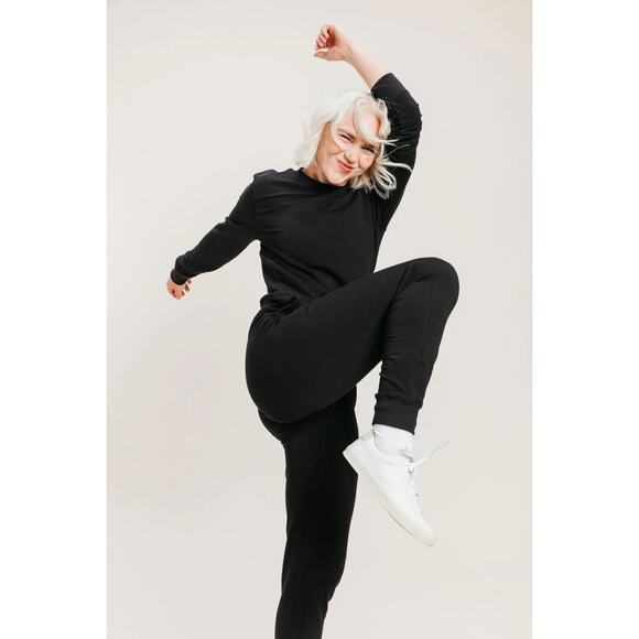 Ocio Classic SoftCore Jogger Black Mid Rise Organic Cotton Tencil Stretch Comfy - Picture 2 of 8